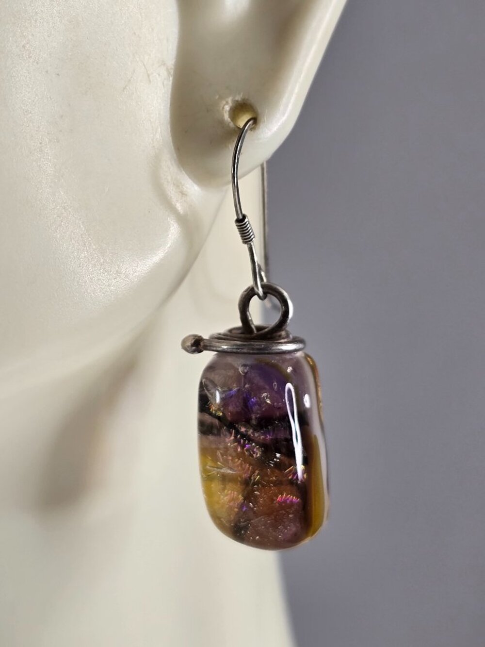 Womens Sterling Silver Modernist Dichroic Earrings 7.5g E4069
